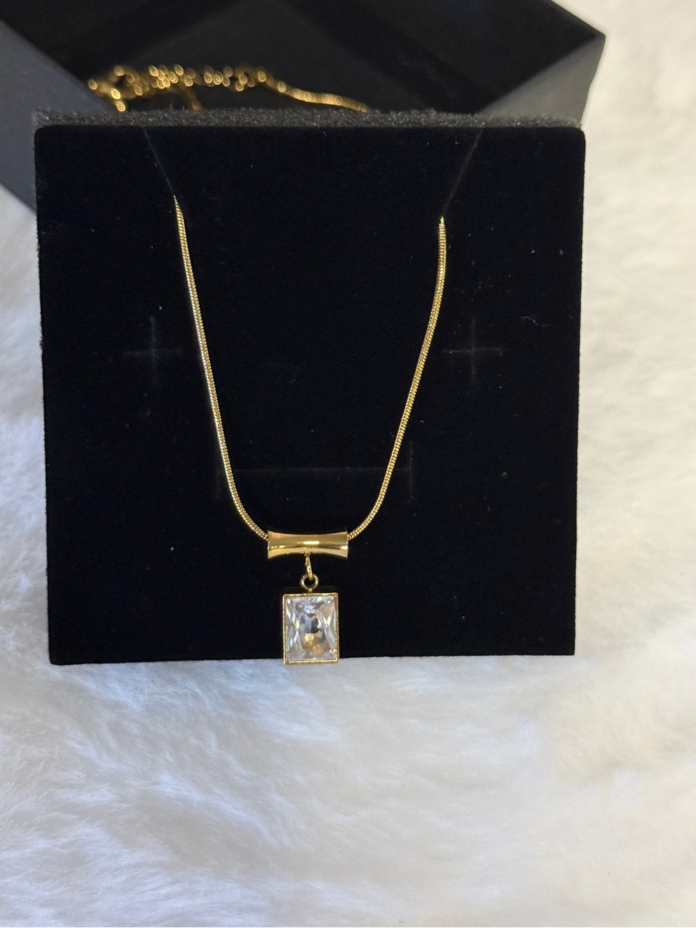Gold-Tone Necklace with Rectangular Clear Crystal Pendant